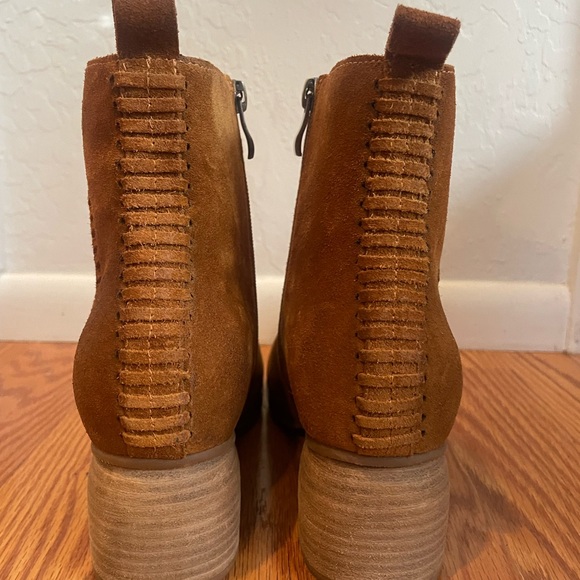 Brown suede booties. Cute stitching details, exceptional comfort. Never worn. - Picture 2 of 6